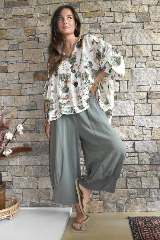 Jo Jo Quirky Hopsack Crop Pant Khaki 